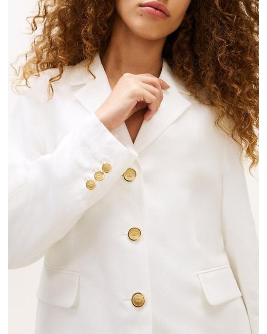 Tommy Hilfiger White Slim Fit Gold-tone Button Linen Blend Blazer
