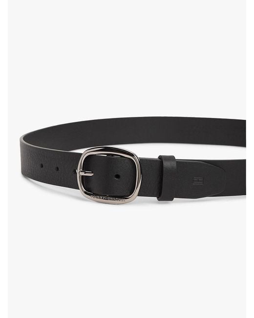 Tommy Hilfiger Black Oval Buckle Debossed Leather Belt for men