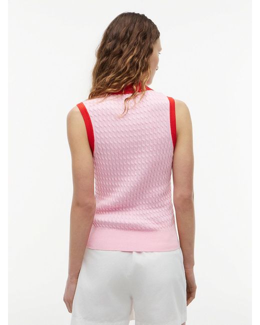 Tommy Hilfiger Red Cable Knit Slim Sleeveless Polo Jumper
