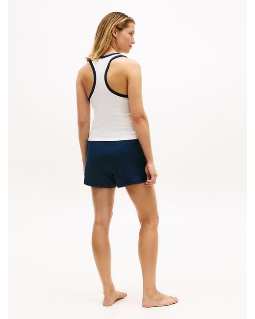 Tommy Hilfiger Blue Heritage Logo Patch Ribbed Lounge Shorts