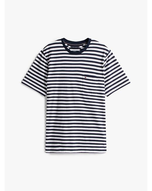 T-Shirt Con Tasca Applicata E Motivo A Righe di Tommy Hilfiger in Blue da Uomo