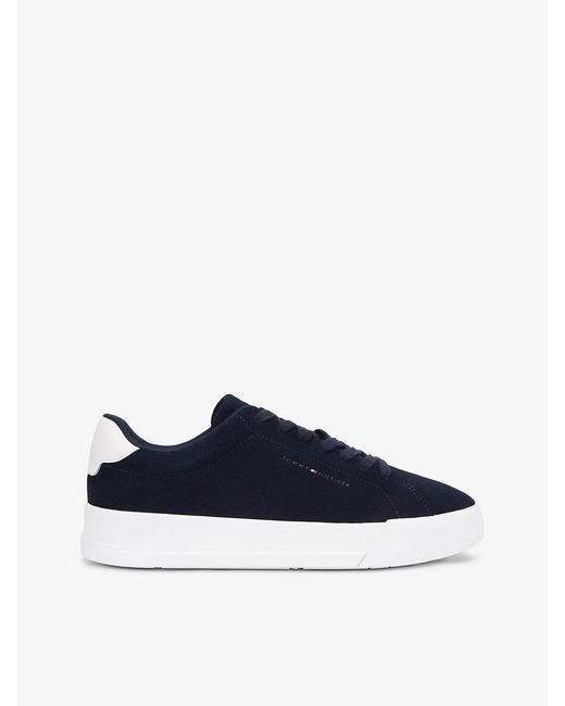 Tommy Hilfiger Blue Debossed Logo Suede Court Trainers for men
