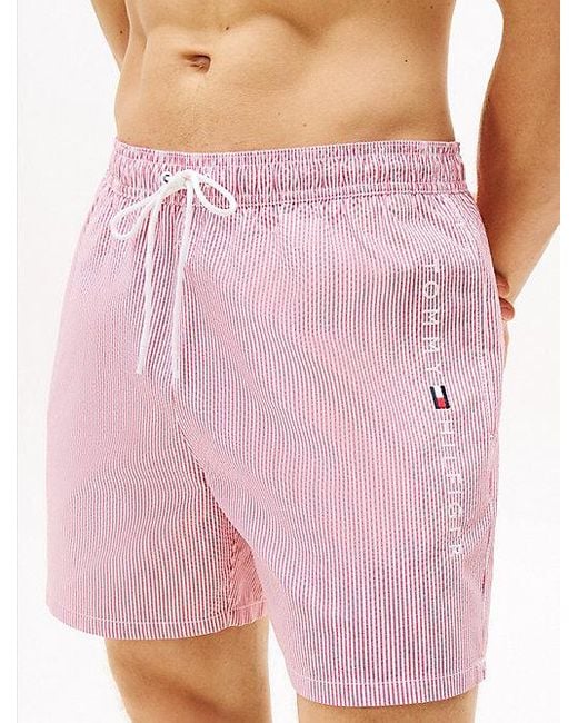 Tommy Hilfiger Original Medium Lange Zwemshort Met Streep in het Pink voor heren