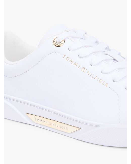 Tommy Hilfiger White Leather Logo Plaque Court Trainers