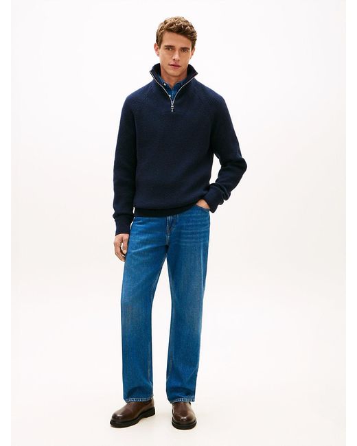 Tommy Hilfiger Blue Fisherman Rib-knit Relaxed Jumper With Wool for men
