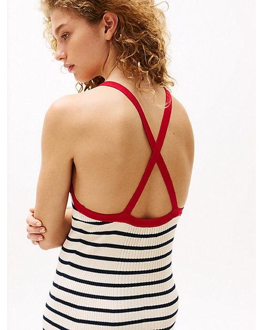 Vestido Largo The Sofia Capsule Con Rayas Tommy Hilfiger de color White