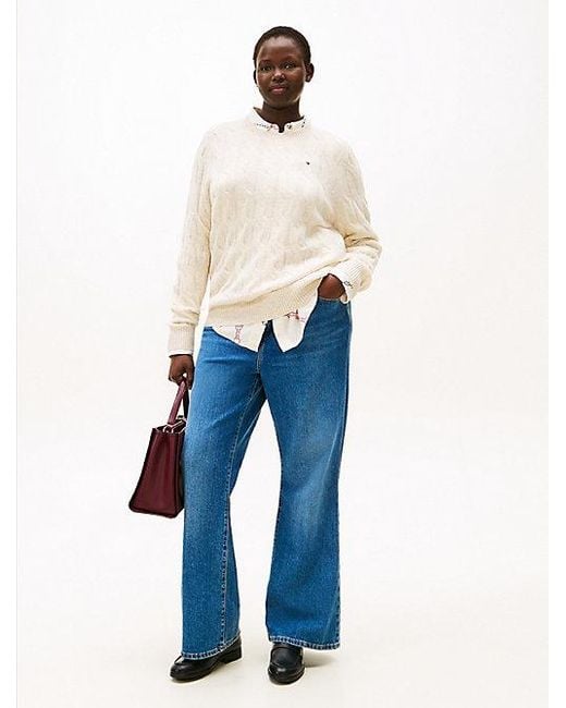 Jersey Curve De Punto Trenzado En Lana Suave Tommy Hilfiger de color White