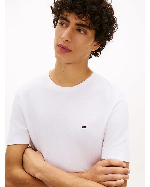 Tommy Hilfiger White Flag Embroidery Crew Neck T-shirt for men