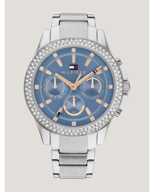 Tommy Hilfiger Stainless Steel Blue Dial Crystal-embellished Watch