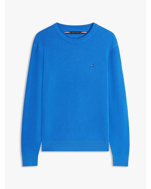 Tommy Hilfiger Blue Structured Yarn Dyed Crew Neck Jumper for men