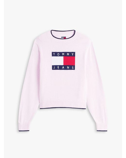 Tommy Hilfiger White Intarsia Flag Badge Tipped Relaxed Jumper