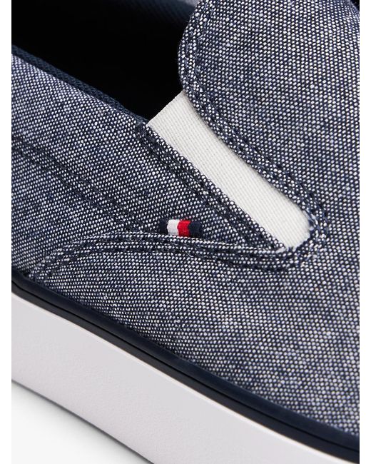 Tommy Hilfiger White Linen Chambray Jacquard Slip-On Trainers for men