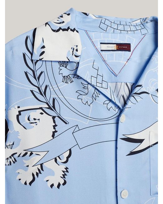 Tommy Hilfiger Blue Crest Cuban Collar Relaxed Short Sleeve Shirt for men