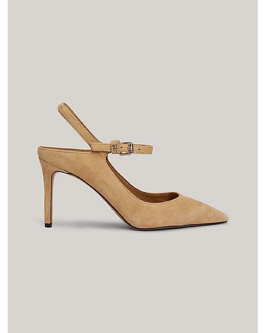 Tommy Hilfiger Suede Pump Met Naaldhak En Spitse Neus in het Metallic Lyst BE