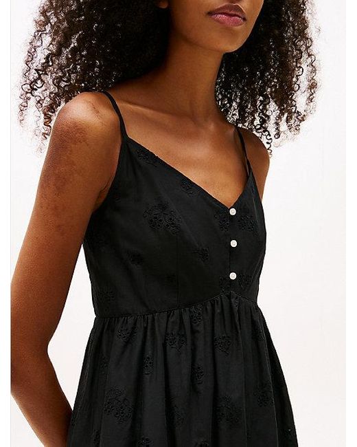 Tommy Hilfiger Relaxed Fit Mini-Jurk Met Broderie Anglaise in het Black