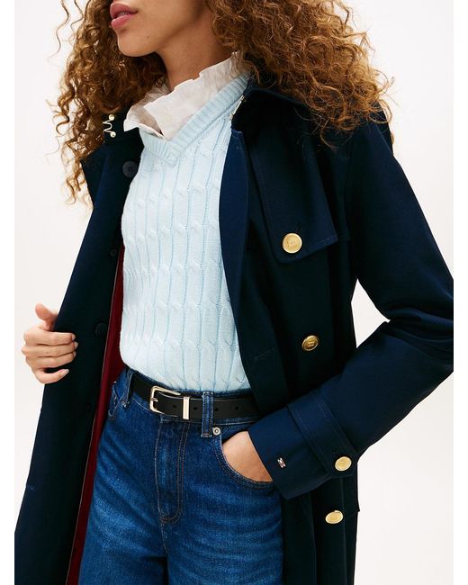 Tommy Hilfiger Blue Tone Button Slim Trench Coat