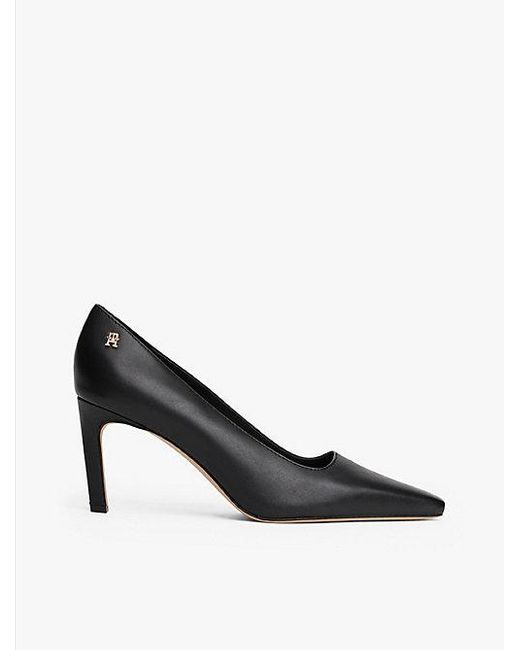 Tommy Hilfiger Leren Pump Met Naaldhak En Th-Monogram in het Black