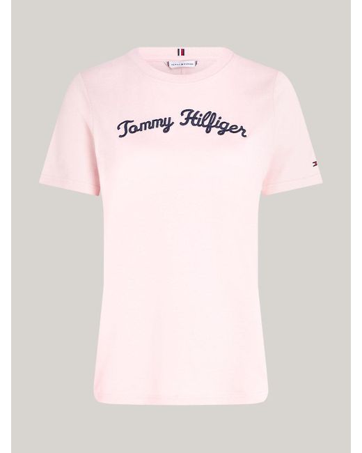Tommy Hilfiger Pink Curve Script Logo Embroidery T-shirt