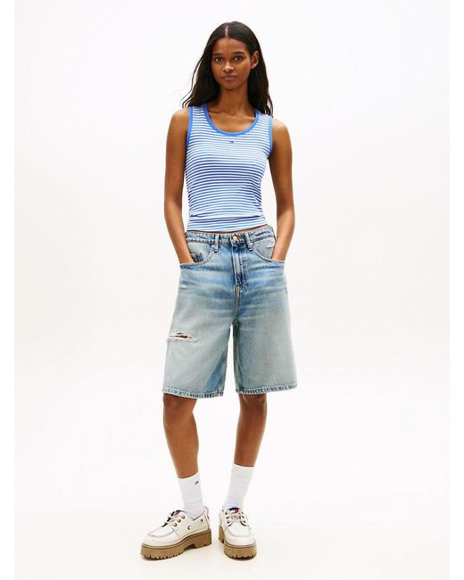 Tommy Hilfiger Blue Distressed Loose Denim Shorts