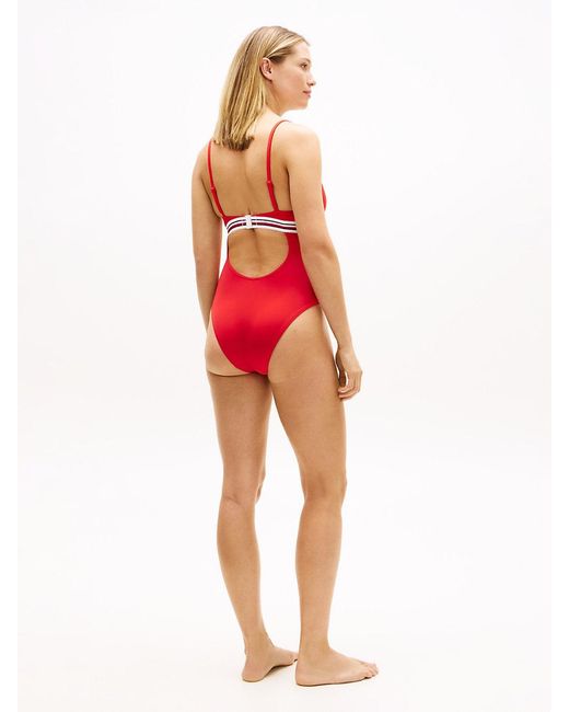 Tommy Hilfiger Red Global Stripe Plunge Triangle Swimsuit