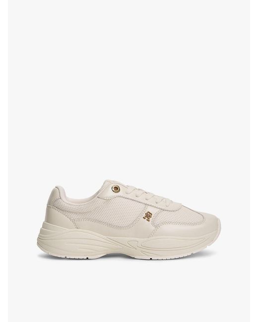 Tommy Hilfiger White Th Monogram Mixed Texture Leather Trainers