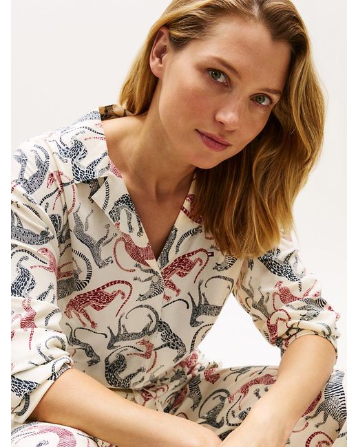 Tommy Hilfiger White Essential Print Embroidery Relaxed Pyjama Shirt