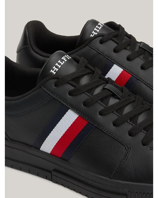 Tommy Hilfiger Black Essential Leather Signature Tape Trainers for men