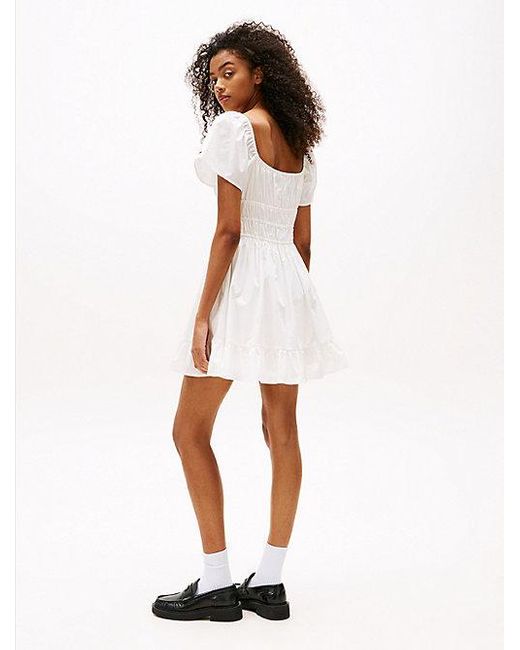 Vestido Corto Slim De Corte Evasé Tommy Hilfiger de color White