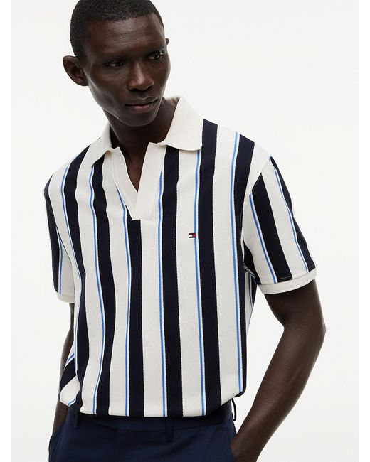 Tommy Hilfiger Blue Relaxed Fit Stripe Crepe Polo Shirt for men