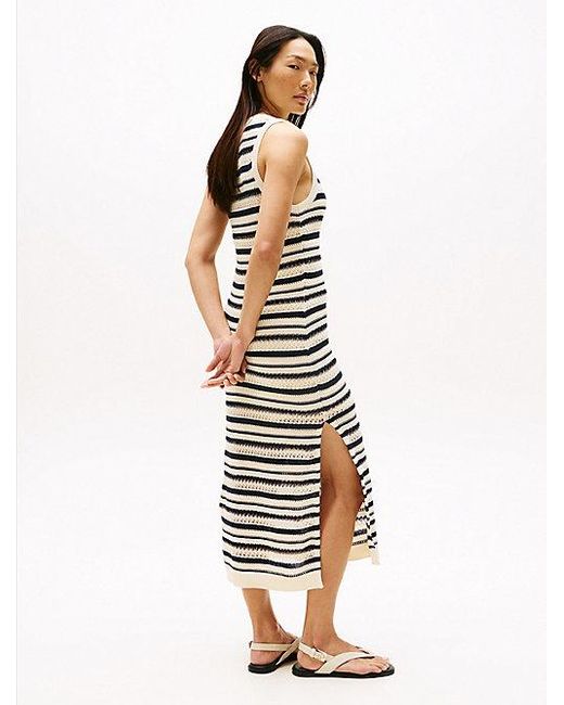 Vestido Midi Slim Sin Mangas De Punto Croché Tommy Hilfiger de color White
