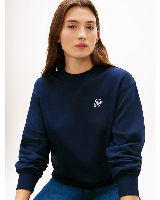Tommy Hilfiger Blue Logo Embroidery Crew Neck Sweatshirt