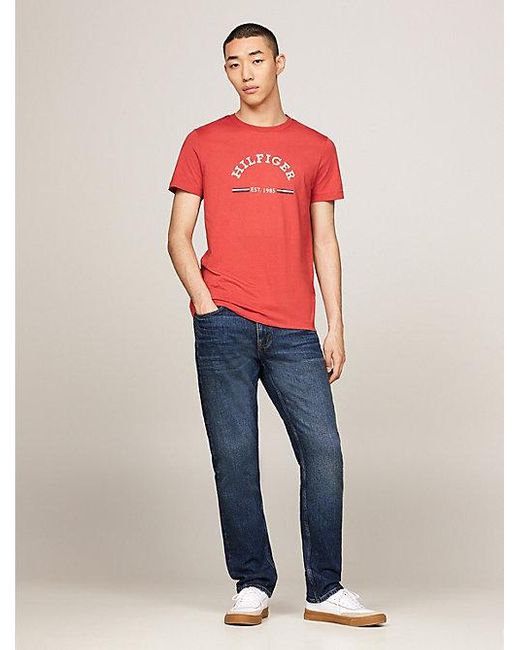 Camisa de corte slim con logo Tommy Hilfiger de hombre de color Red