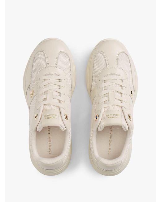 Tommy Hilfiger White Th Monogram Mixed Texture Leather Trainers
