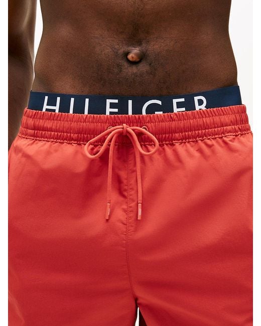 Tommy Hilfiger Red Double Waistband Mid Length Swim Shorts for men