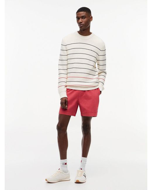 Tommy Hilfiger White Tommy Flag Stripe Slim Crew Neck Jumper for men