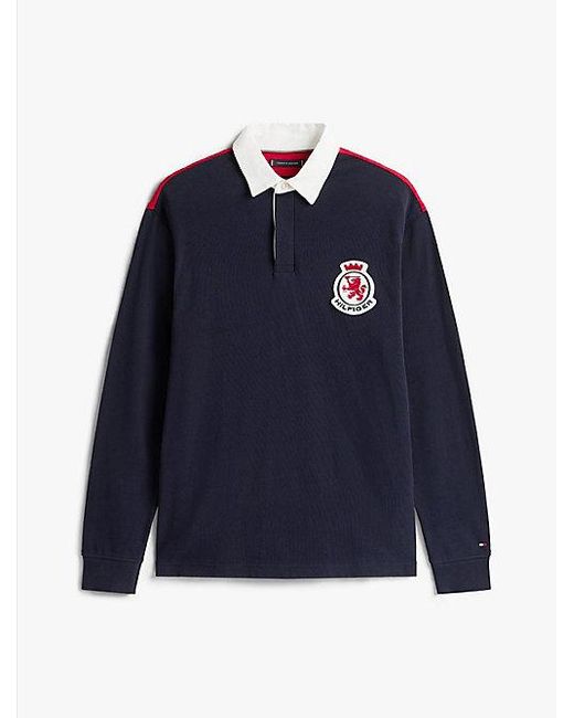 Tommy Hilfiger Relaxed Fit Colour-Blocked Rugbyshirt in het Blue voor heren