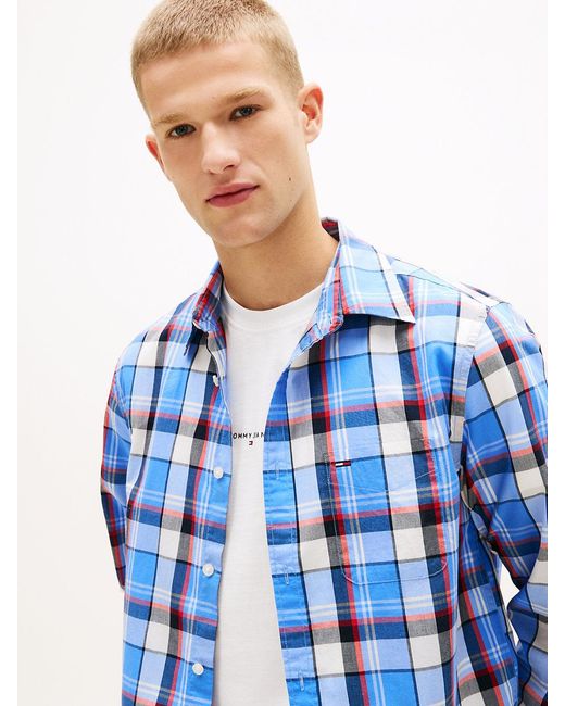 Tommy Hilfiger Blue Regular Fit Check Poplin Shirt for men