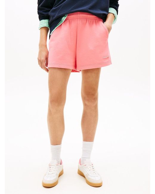 Tommy Hilfiger Red Logo Sueded Terry Relaxed Sweat Shorts