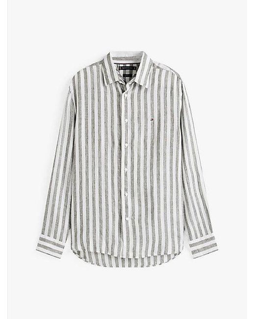 Tommy Hilfiger Regular Fit Linnen Overhemd Met Strepen in het White voor heren