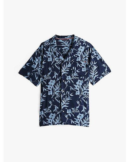 Camisa Con Cuello Cubano Estampada Tommy Hilfiger de hombre de color Blue