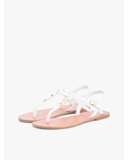 Tommy Hilfiger White Leather Th Monogram Strap Sandals