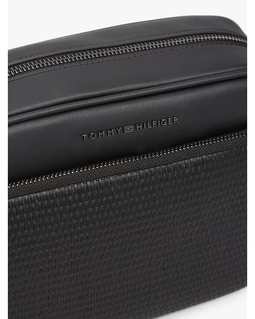 Tommy Hilfiger Black Woven Panel Crossbody Camera Bag for men
