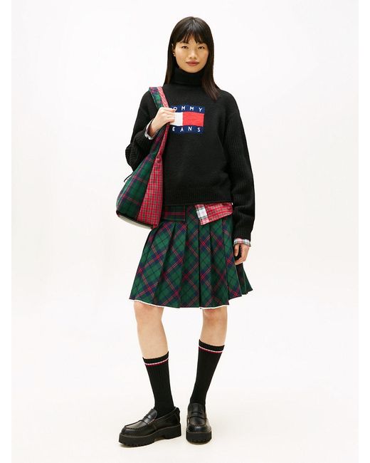 Tommy Hilfiger Black Tommy Flag Intarsia Relaxed Turtleneck Jumper