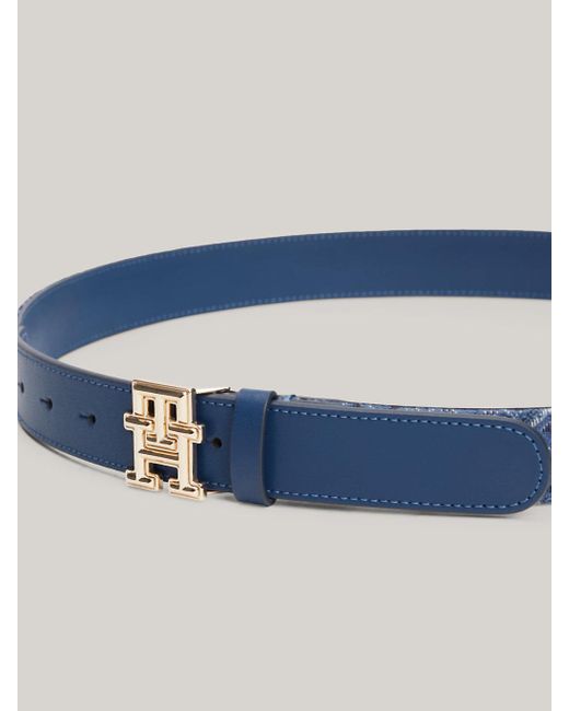 Tommy Hilfiger Blue Jacquard Canvas Leather Belt