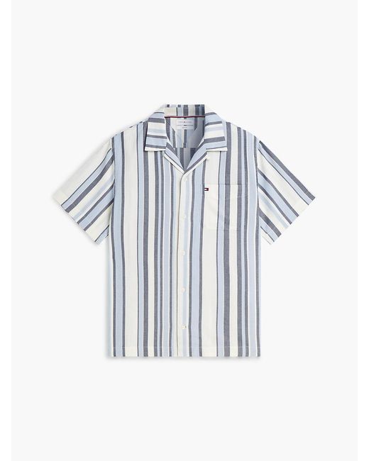 Tommy Hilfiger White Regular Fit Textured Stripe Short Sleeve Shirt for men