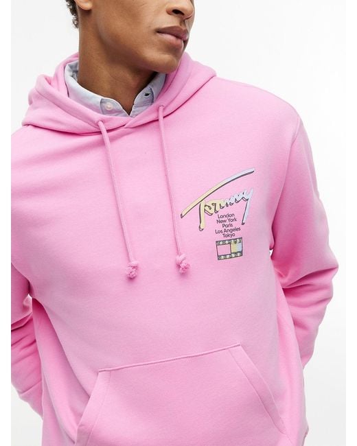 Tommy Hilfiger Pink Signature Back Logo Relaxed Hoody for men