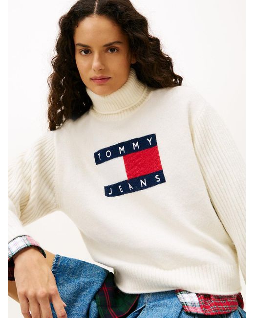 Pull Décontracté Tommy Flag À Col Roulé Tommy Hilfiger en coloris White