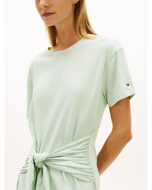 Tommy Hilfiger Green Textured Knot Relaxed Midi T-Shirt Dress