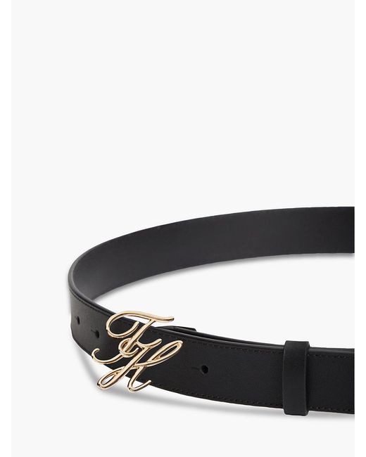 Tommy Hilfiger Black Leather Logo Plaque Buckle Belt