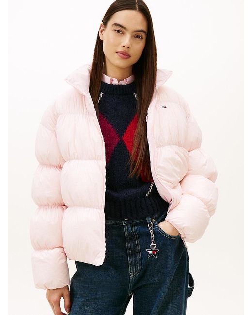 Tommy Hilfiger Pink Ruched Down Puffer Jacket